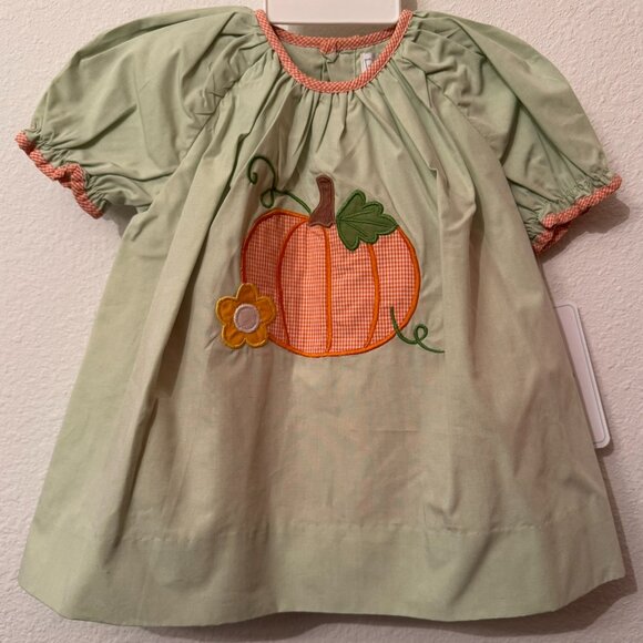 Petit Ami Green Orange Check Pumpkin Applique Dress Set 3 Months - Picture 1 of 5